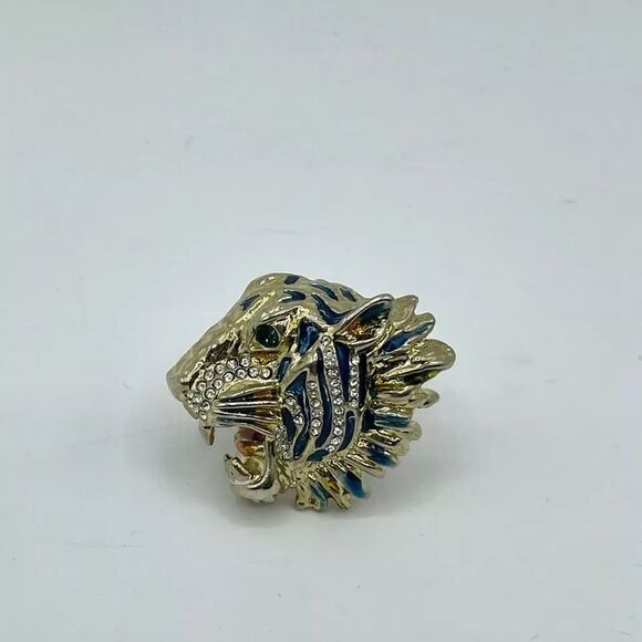 Gucci Women's Bronze Rajah Tiger Head Ring with Crystals - Picture 3 of 6